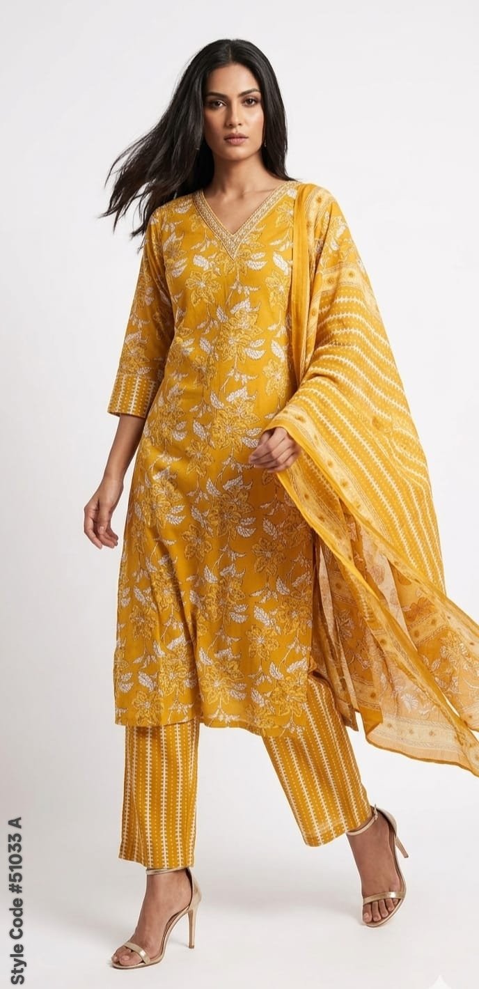 Cotton Kurti Pant And Dupatta set