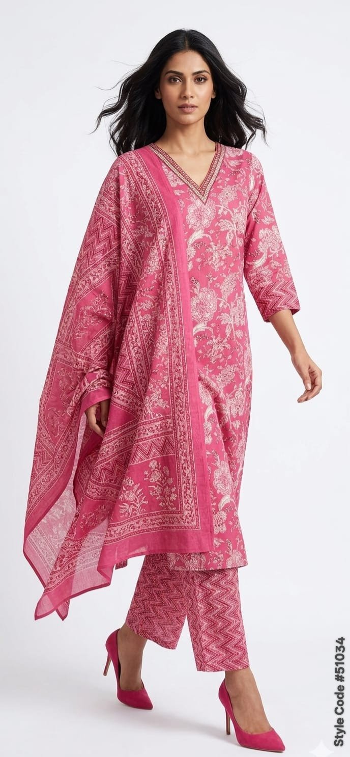 Cotton Kurti Pant And Dupatta set