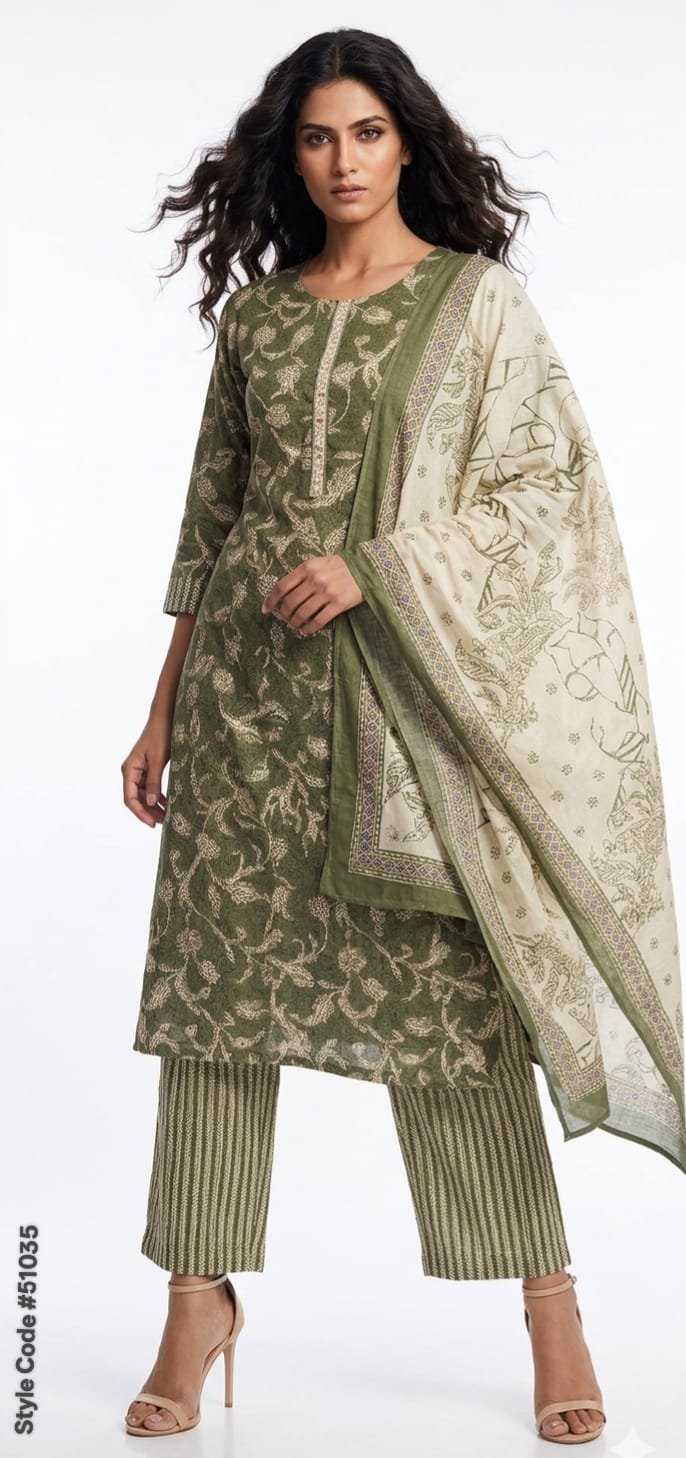 Cotton Kurti Pant And Dupatta set