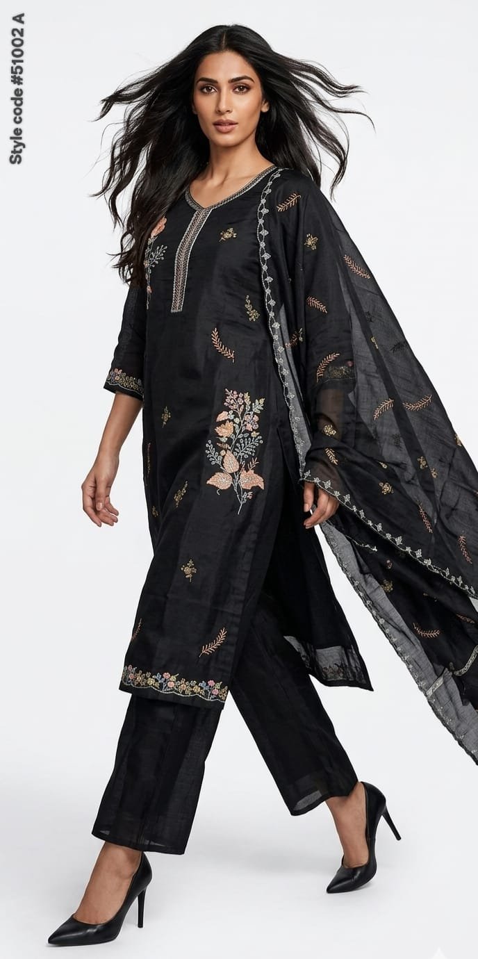 Silk Kurti Pant And Dupatta Set