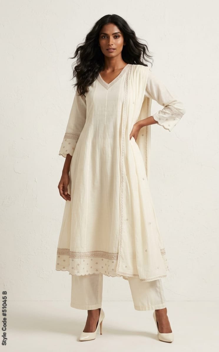 Silk Anarkali Pant And Dupatta Set