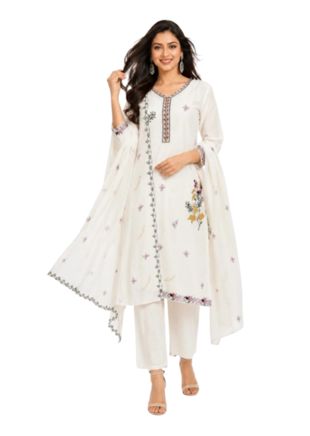 Silk Kurti Pant And Dupatta Set