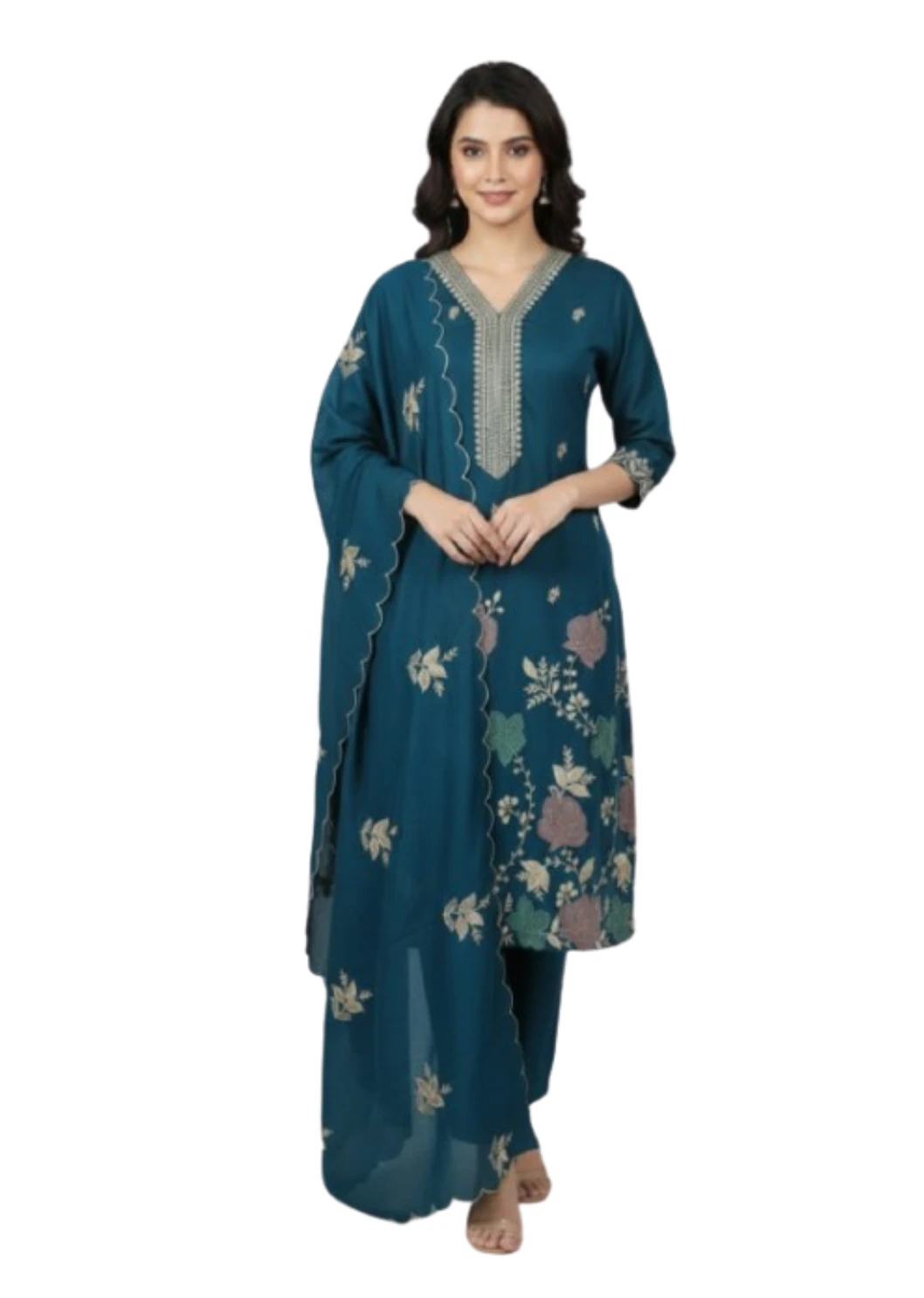 Silk Kurti Pant And Dupatta Set