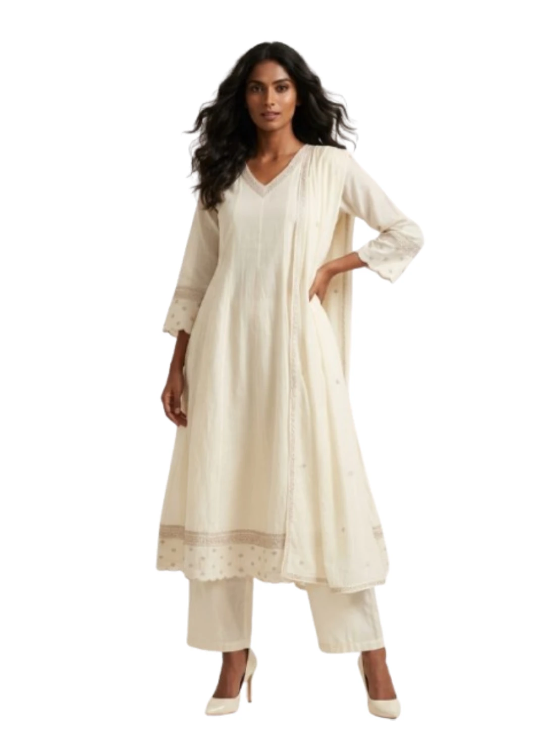 Silk Anarkali Pant And Dupatta Set