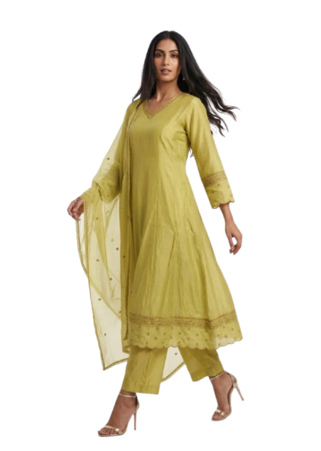 Silk Anarkali Pant And Dupatta Set