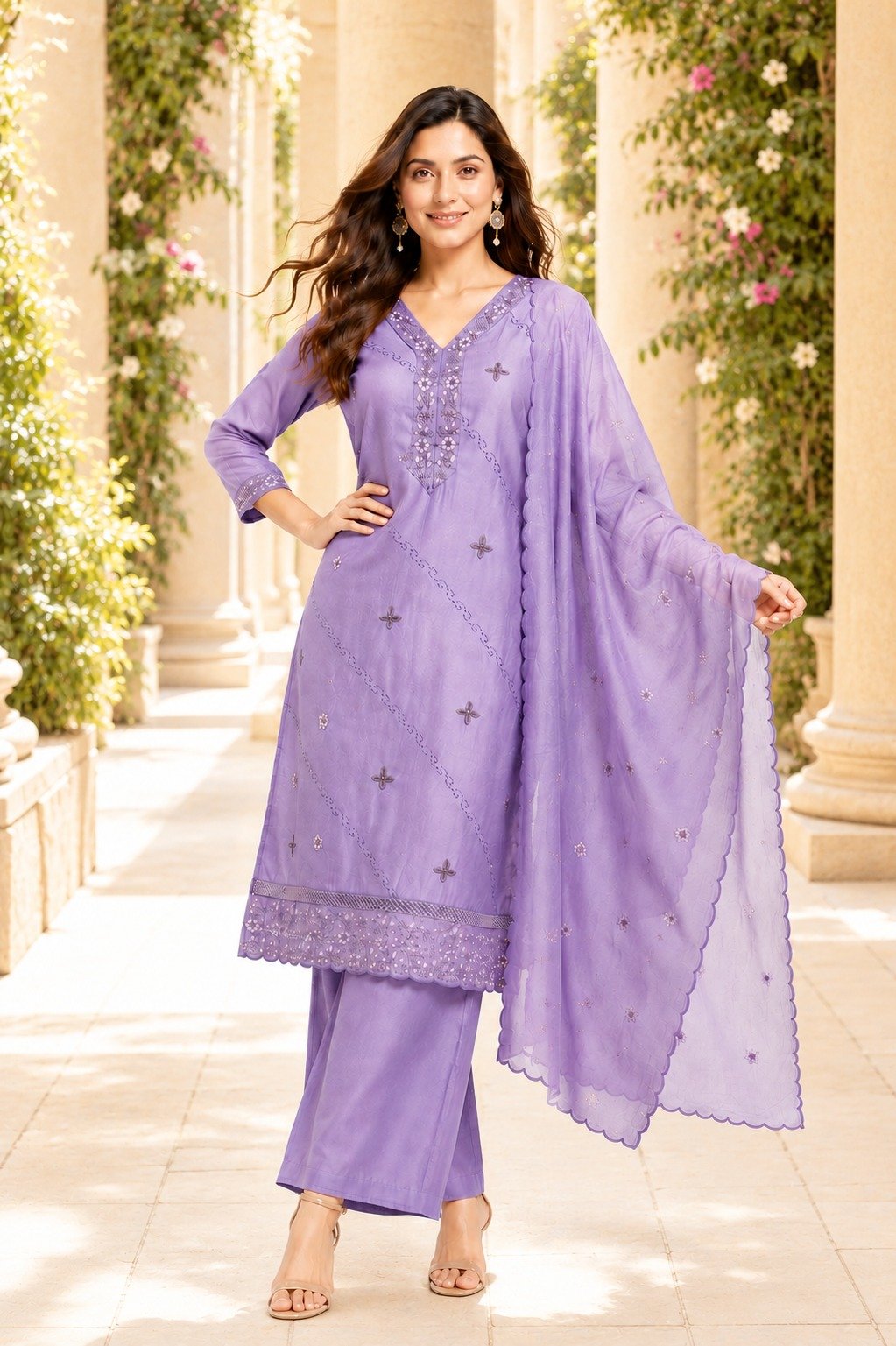 Silk Kurti Pant And Dupatta Set